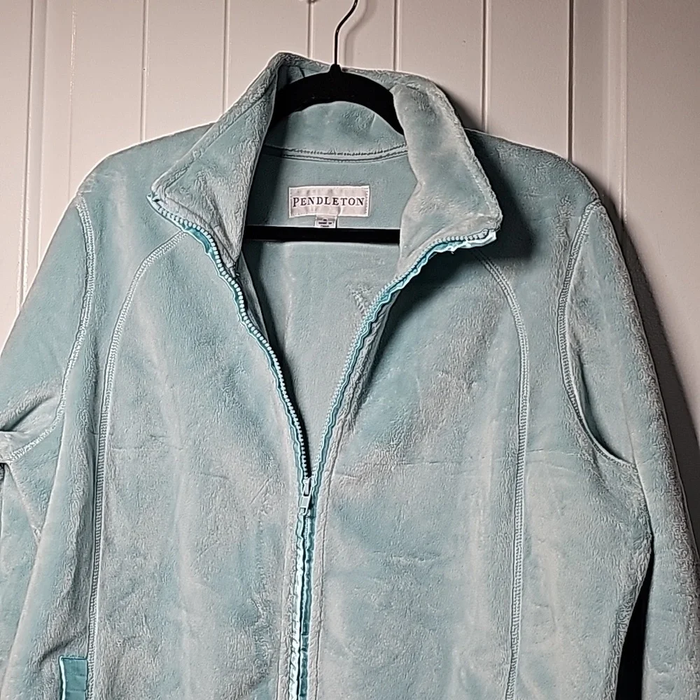 Pendleton XL fuzzy fleece jacket, aquamarine teal - Picture 3 of 16